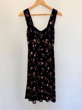 Reformation Fulton Black Floral Rose *Midi Dress XS Sweetheart Bust $248 EUC